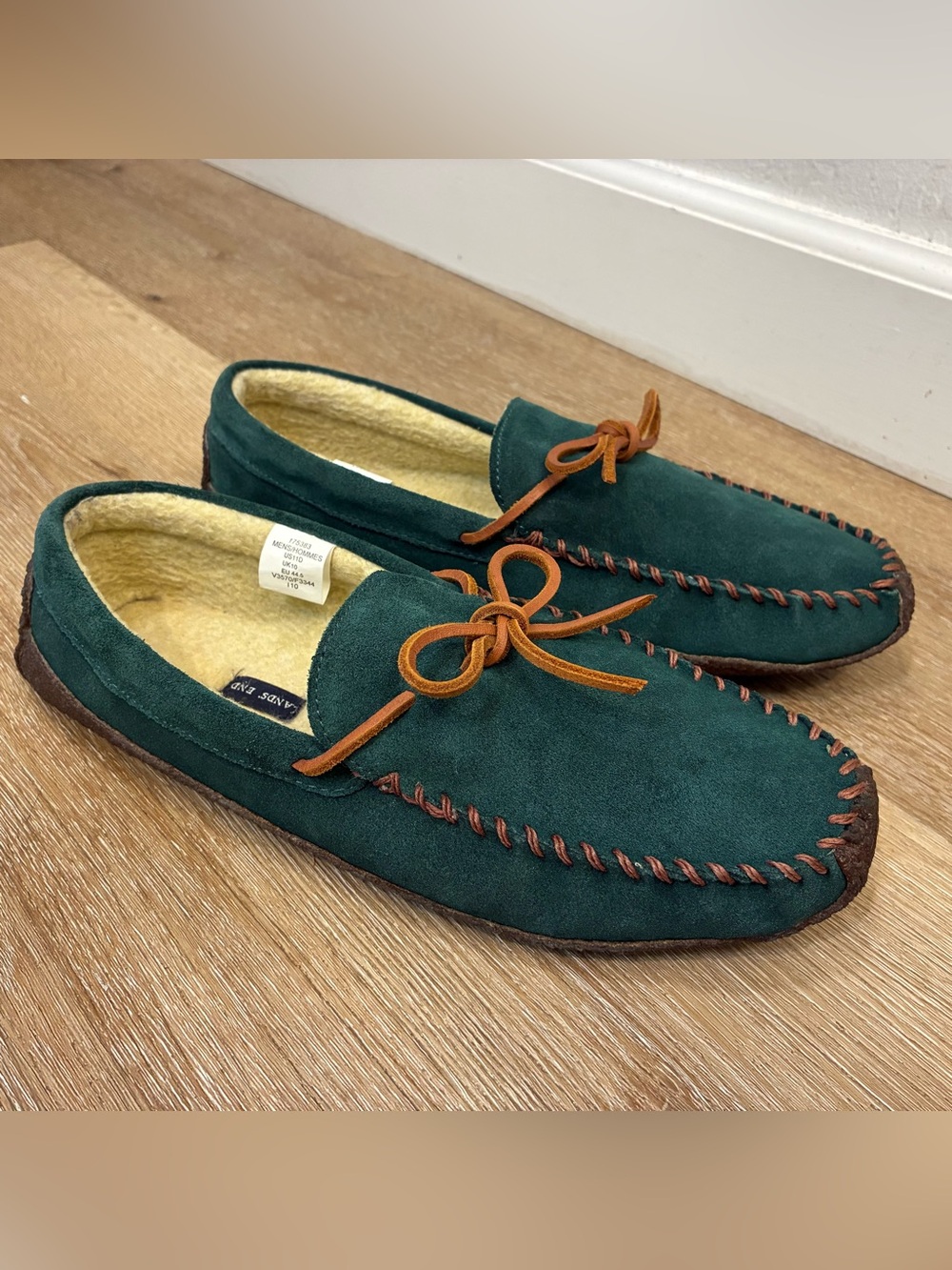 Lands' End Moccasin Slippers Dark Green Suede Men’s US 11 UK 10 EU 44.5